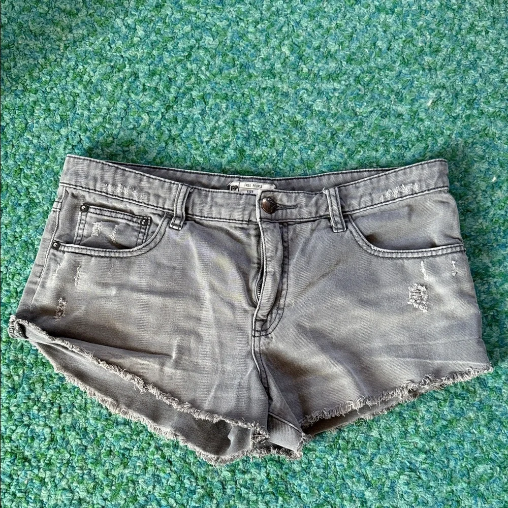 Free People Gray Distressed Denim shorts